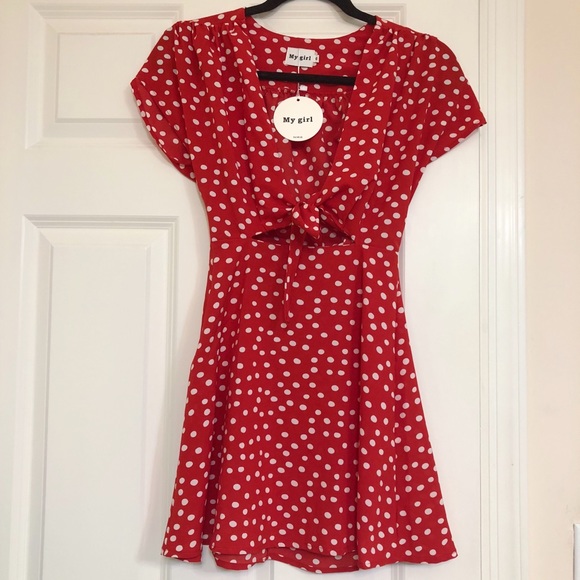 red dress with white polka dots
